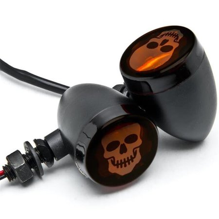 Kapscomoto KapscoMoto JBM-042-B Skull Lens Black Motorcycle Turn Signals Bulb Indicators Blinkers Lights - 2 Piece JBM-042-B